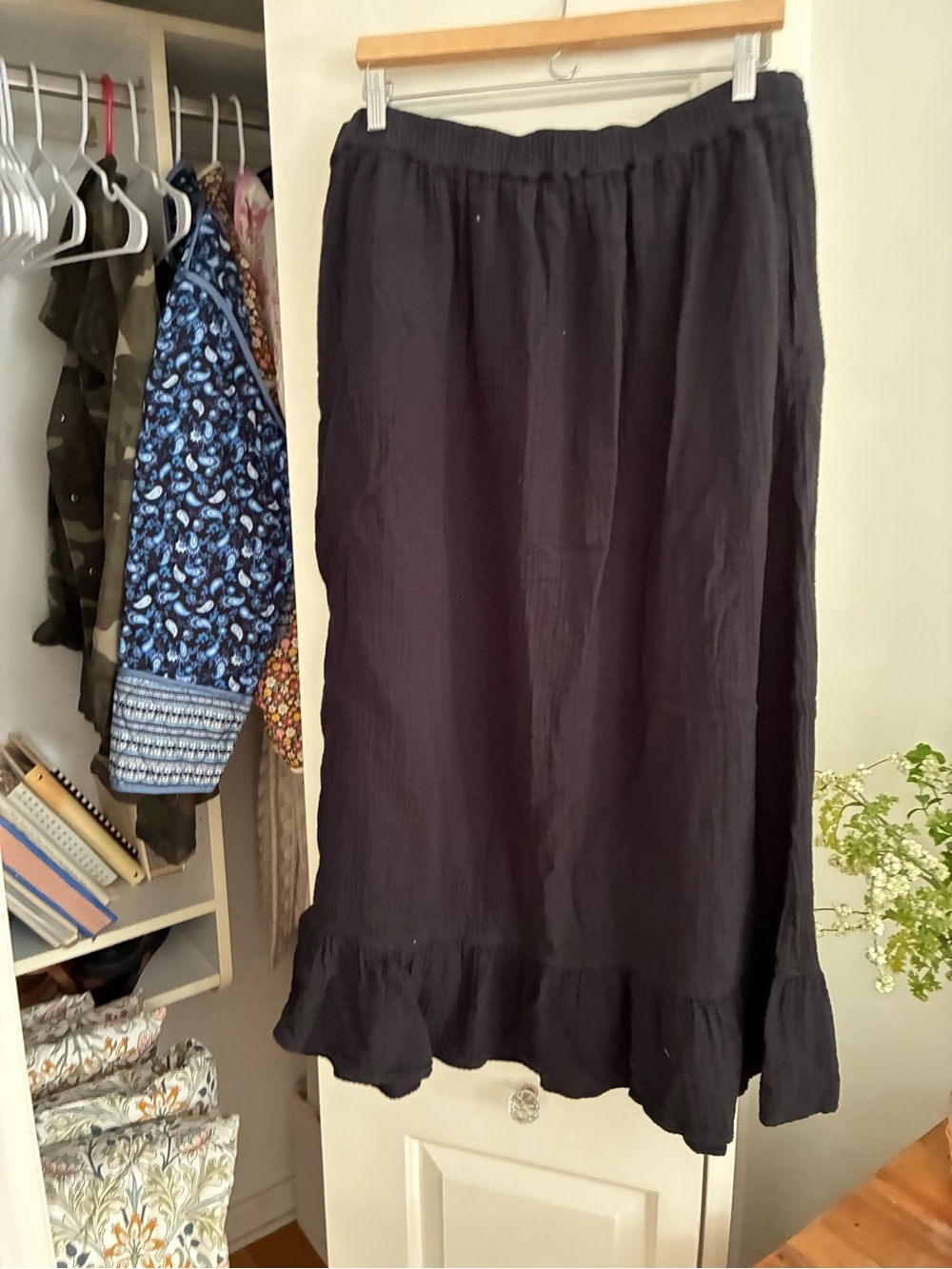Women's Black Maxi Skirt with Ruffle Hem